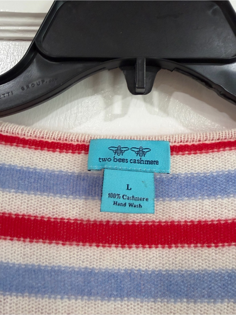 Two Bees Cashmere Striped Cashmere Sweater in Red, Blue & Cream L - Picture 2 of 9